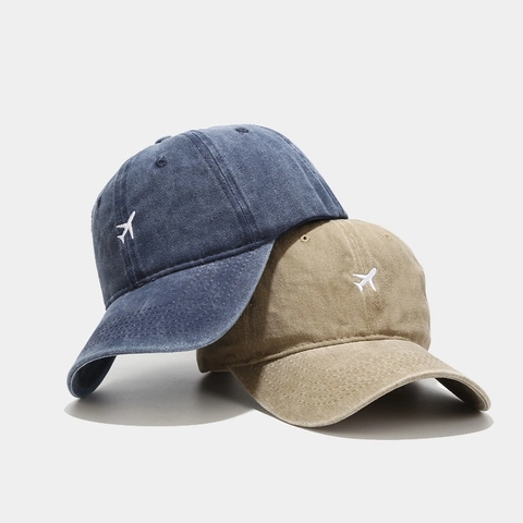 Cappello Da Baseball In Cotone Lavato Retrò Con Ricamo Di Aereo Berretto Da Sole Vintage Distressed Unisex Regolabile