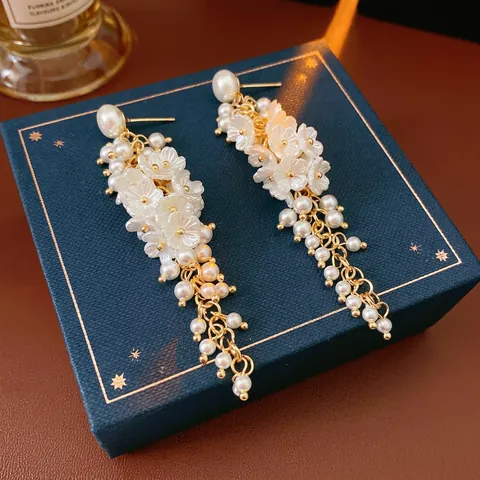 Orecchini Pendenti Eleganti Con Nappa A Fiore E Perla Artificial Per Donna Con Perno In Argento Gioielli Chic Moda Stile Vintage Francese