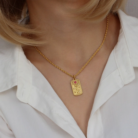 Collana con Pendente Carta dei Tarocchi in Acciaio Inossidabile Vintage per Donna Placcata Oro Amanti Sole Stelle Rilievo Strass