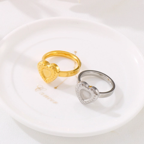 Edelstahl Herzring Mit Perlenstruktur Rand Polierter Minimalistischer Modeschmuck Für Damen Täglicher Accessoire