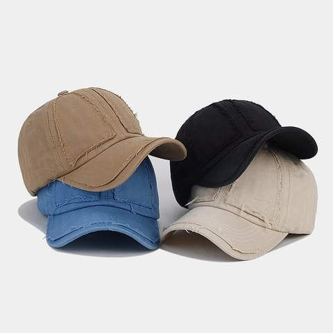 Distressed Baseball Cap Vintage Washed Cotton Frayed Edge Sun Hat Retro Streetwear Adjustable Unisex Personalized Style