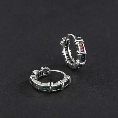 Orecchini A Cerchio In Argento Sterling 925 Vintage Con Zirconi Colorati Arcobaleno Geometrici Per Donne Ragazze