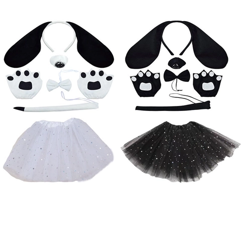 Cerchietto Orecchie Da Cane Coda Farfallino Naso Guanti Tutu Costume In Peluche Per Halloween Festa Cosplay Bambini Adulti