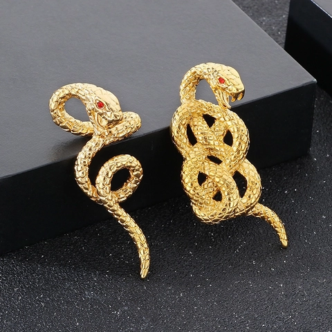 Punk Snake Pendant Necklace Gold Plated Stainless Steel Red Zirconia Eyes Hip Hop Jewelry For Men