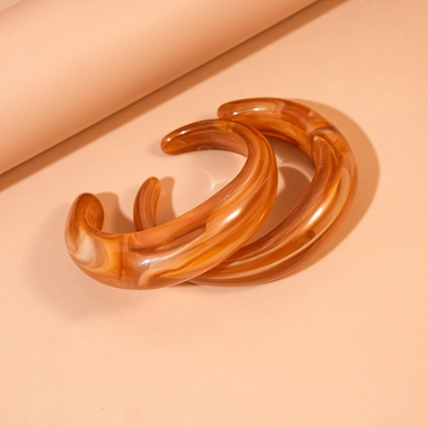 Bracciale Rigido Aperto In Acrilico Per Donna Retro Minimalista Motivo Marmo Resina Spesso Forma A C Gioielli Di Moda