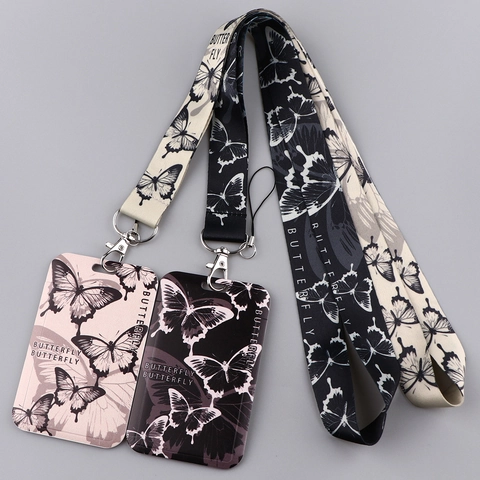 Butterfly ID Card Holder Lanyard Polyester Plastic Aesthetic Keychain Hook For Student Office Badge Holder