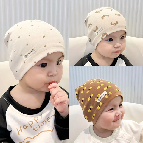 Baby Cotton Beanie Hat Soft Combed Cotton Cartoon Print Lightweight Spring Autumn Newborn Toddler Skull Cap Boys Girls