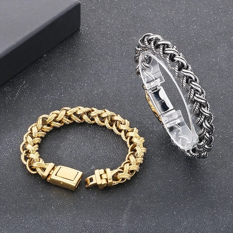 Herren Geflochtenes Kettenarmband 316L Edelstahl Twist Bone Link Punk Rock Hip Hop Schmuck Schwerer Metallschmuck Für Ihn