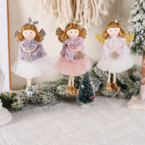 Ornamenti Per Bambole Angelo Di Natale Peluche Maglia Ali Di Paillettes Ciondolo Appeso Decorazione Albero Delle Feste Simpatica Figura Di Ragazza Dei Cartoni Animati