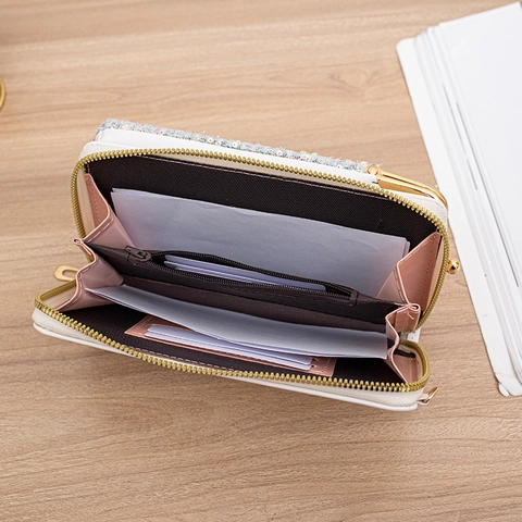 Shiny Sequin Crossbody Phone Bag Women Chic Cartoon Bunny Kiss Lock Clasp Purse Removable Shoulder Strap Sweet