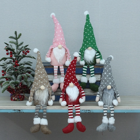 Weihnachten Gnom Plüsch Gestrickt Gesichtslos Tomte Lange Gestreifte Beine Sitzend Urlaub Schreibtisch Ornament Zuhause Deko
