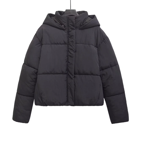 Damen Kapuzen Steppjacke Puffer Jacke Streetwear Lässig Winter Warm Wattiert Mantel Winddicht Einfarbig Reißverschluss
