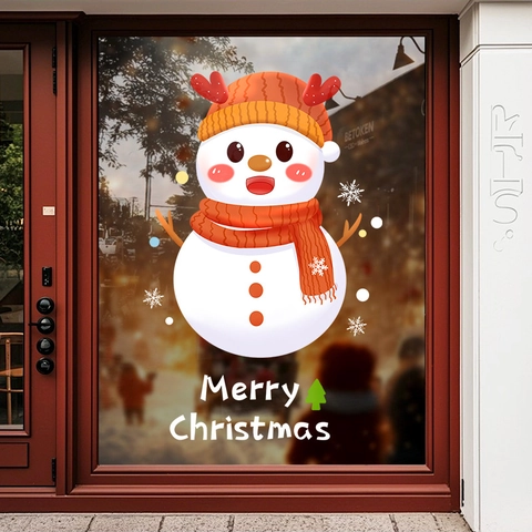 Weihnachts Schneemann Fensteraufkleber Statisch Haftend PVC Doppelseitig Glasaufkleber Feiertagsdeko Schneeflocke