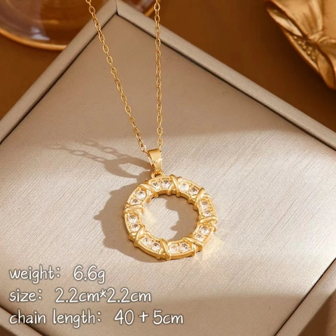 Collana Pendente Cerchio Donut Acciaio Inossidabile Zirconia Incastonata Dettaglio Croce Gioielli Moda Minimalisti Donne