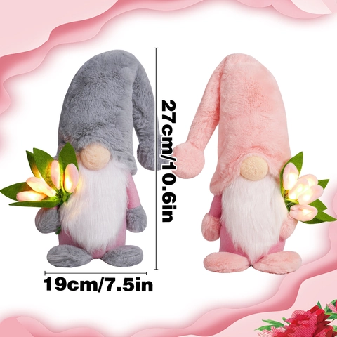 Mother's Day Glowing Tulip Gnome Plush Doll LED Lighting Rudolph Faceless Doll For Mom Birthday Valentine's Day Gift Spring Decor Desktop Ornament