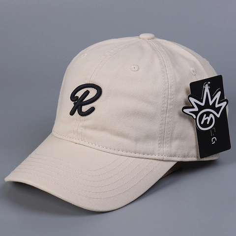 Letter R Embroidery Cotton Baseball Cap For Women Men Minimalist Solid Color Adjustable Soft Top Curved Brim Sunshade Hat