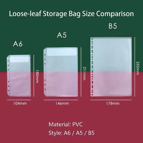 Transparent PVC Loose Leaf Binder Pockets Zipper Bags Card Holders And Soft Rulers For Notebook