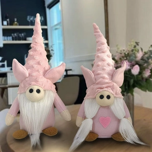 Valentine's Day Gnome Plush Doll Pink Pig Ear Faceless Old Man Piggy Heart Figurine Desktop Ornament Home Decoration Gift