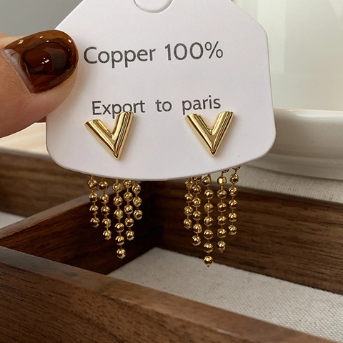 Elegant V Shaped Tassel Earrings With Silver Earring Post Copper Geometric Dangle Jewelry For Women Vintage Minimalist