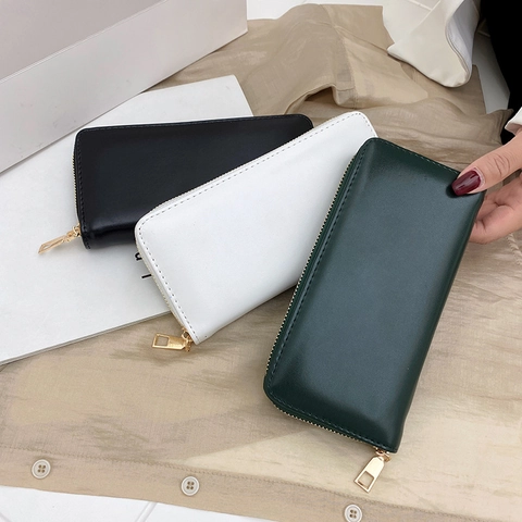Langer Geldbeutel Damen PU Leder Reißverschluss Clutch Mehrere Kartenfächer Große Kapazität Einfache Urbane Mode Handtasche