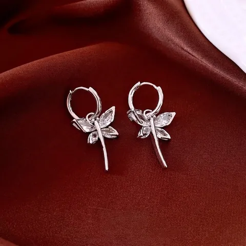 Dragonfly Pendant Hoop Earrings Copper Zircon French Style Luxury Trendy Jewelry For Women Elegant Dainty Accessories