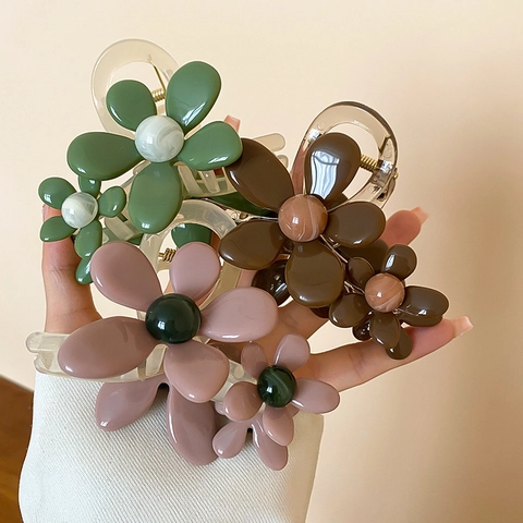 Flower Hair Claw Clip Acrylic Resin Sweet Elegant Back Head Hair Accessory For Women
