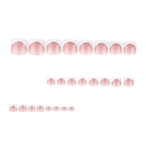Franse Press On Teennagels Witte Tips Zilveren Glitterlijn Elegante Kunstmatige Valse Teennagels Voor Dames