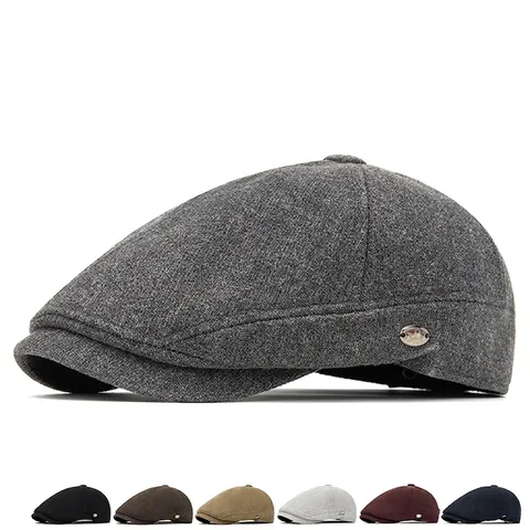 Berretto Retro Stile Britannico Uomo Donna Misto Lana Caldo Coppia Piatta Autunno Inverno All Aperto Tinta Unita