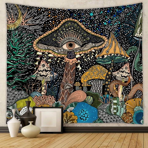 Arazzo Da Parete Fungo Psichedelico Poliestere Occhi Trippy Cielo Stellato Sfondo Appeso Per Decorazione Camera Da Letto Soggiorno