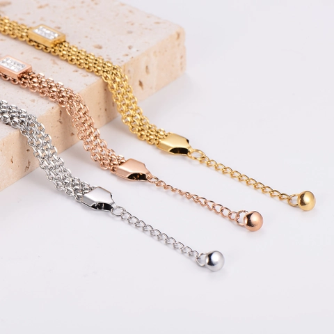 Pulsera De Cadena Multicapa Acero Inoxidable 316L Zirconia Cúbica Pavé Rectangular Joyería De Moda Para Mujeres