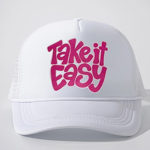 Retro Trucker Hat Mesh Polyester Spons Take It Easy Letter Print Verstelbare Zonnescherm Outdoor Cap