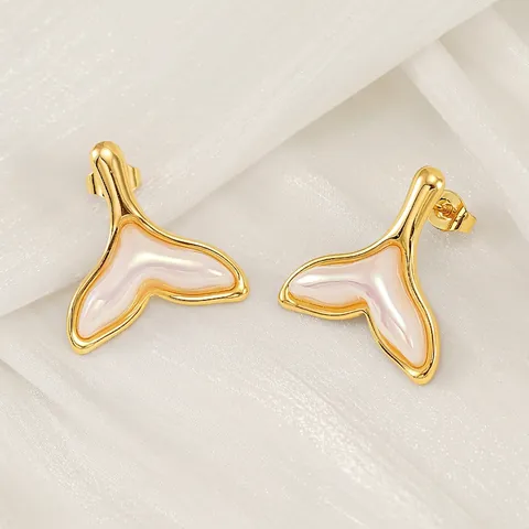 Mermaid Tail Stud Earrings 18K Gold Plated Stainless Steel Iridescent Resin Jewelry Women Ocean Style Geometric Fashion