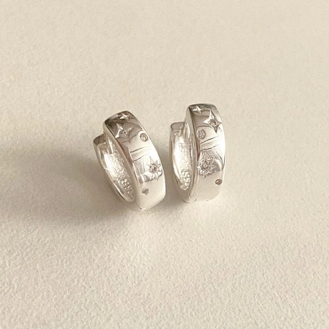 Orecchini A Cerchio In Argento Sterling 925 Con Stella Incisa Gioielli In Zircone Minimalisti Per Donna Eleganti