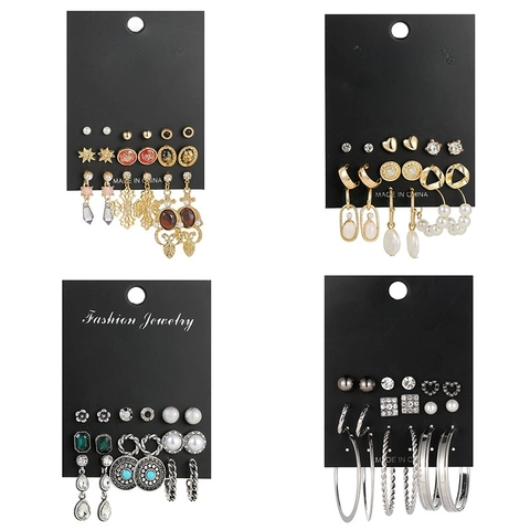 Alloy Faux Artificial Pearl Rhinestone Earrings With Stainless Steel Earring Post Geometric Heart Stud Hoop Earrings For Women Fashion