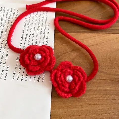 Collar Gargantilla De Rosa De Ganchillo Hecha A Mano Tejido De Hilo Rojo Con Perla Artificial De Imitación Estilo Francés Vintage Para Mujer
