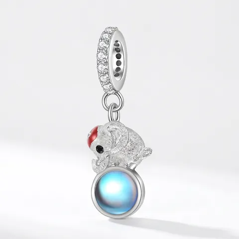 Ciondolo Elefante Carino Argento Sterling 925 Con Pietra Di Luna Blu E Zirconia Per Creazione Di Gioielli DIY