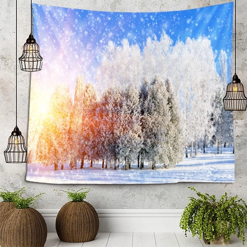 Tappezzeria Da Parete Foresta Invernale In Neve Coperta Appesa In Poliestere Decorazione Casa Per Camera Da Letto Soggiorno