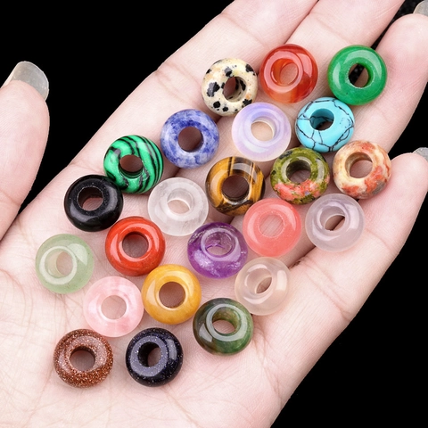 Natuursteen Edelsteen Grote Gat Donut Kralen Rondelle Abacus Spacer Kralen Voor DIY Sieraden Maken Armband Ketting Multi Color Agaat Kristal