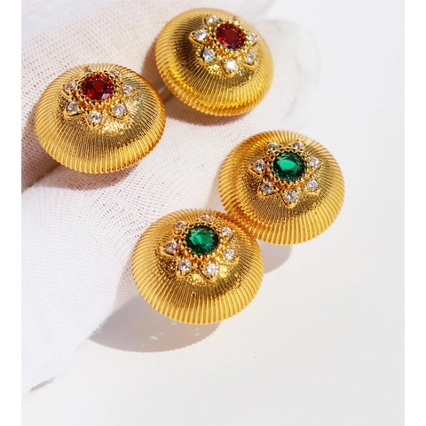 Pendientes De Botón Redondos De Latón Vintage Con Patrón De Estrella De Circón Poste De Plata Esterlina 925 Elegante