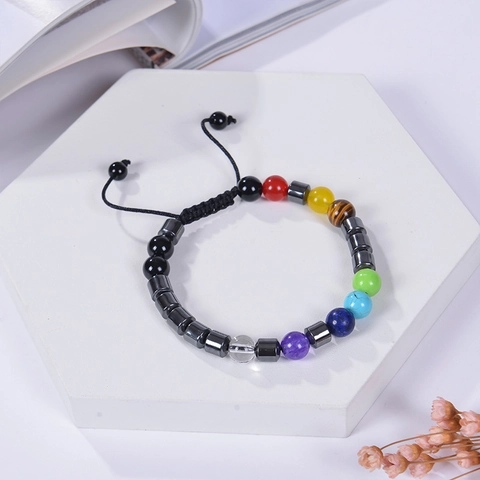 Bracelet En Pierre Naturelle Corde Tressée Réglable Énergie De Guérison Chakra Perles Yoga Style Ethnique Unisexe
