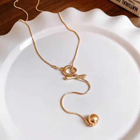 Collar De Cadena De Serpiente Aleación Cierre OT Forma De Y Colgante De Bola Redonda Joyería Cadena Larga