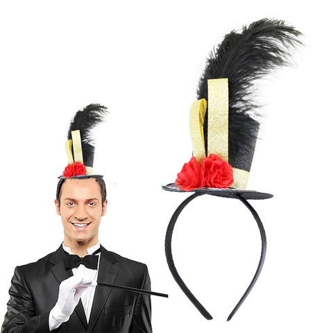 Cerchietto Mini Cilindro Con Piuma Rosa Decorazione Occhio Per Festa Halloween Accessori Per Costume Stile Vintage