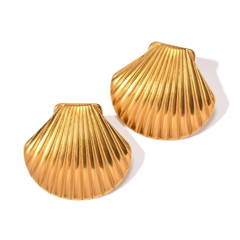 Sint-Jacobsschelp Knopoorbellen 18K Verguld Roestvrij Staal Elegant Minimalistisch Strand Vakantie Stijl Voor Vrouwen