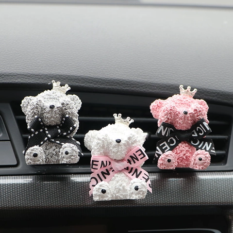 Car Air Vent Aromatherapy Diffuser Clip Gypsum Plaster Crown Teddy Bear Ornament Ribbon Bow Fragrance Decor For Auto