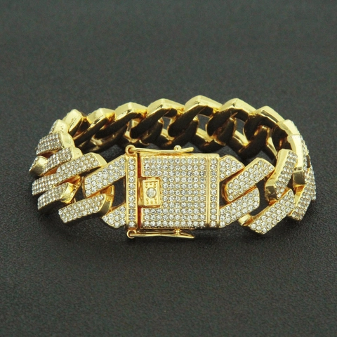 Bracciale da Uomo Hip Hop Maglia Cubana Oro Argento Lega Strass Gioielli Geometrici per Feste Streetwear