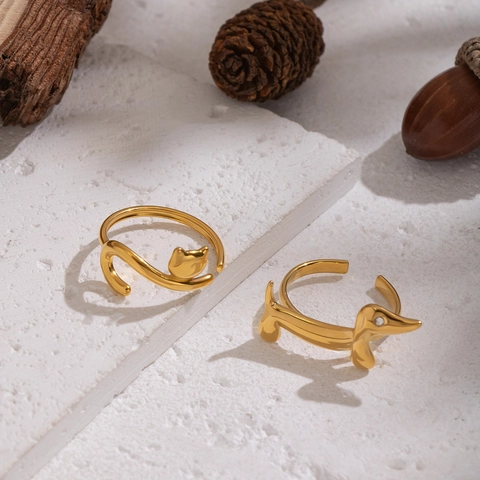 Süße Katzen Und Hunde Tier Offene Ringe Für Damen Edelstahl Verstellbar Minimalistischer Schmuck Wasserfest Hypoallergen