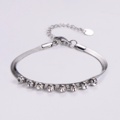 Bracciale A Catena Di Serpente Piatta Acciaio Inossidabile Con Zirconi Cubici Incastonati Oro 18K Semplice Regolabile
