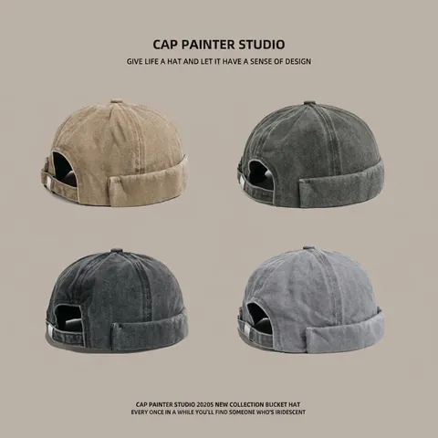 Cappello Docker Vintage Retro Cotone Lavato Berretto Senza Visiera Fibbia Metallo Regolabile Streetwear Miki Hat Uomo Donna