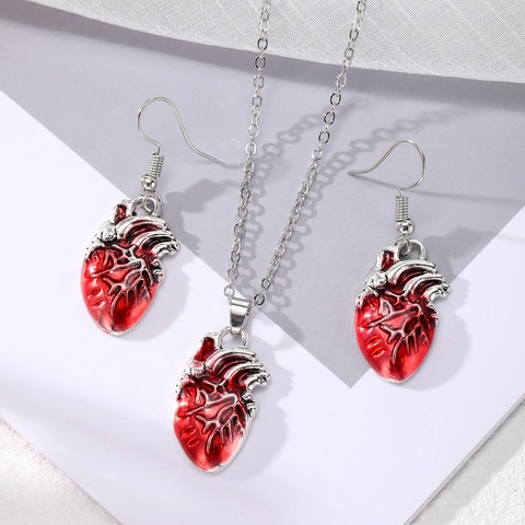 Anatomisches Herz Anhänger Halskette Ohrringe Legierung Emaille Gothic Vintage Punk Halloween Cosplay Schmuck