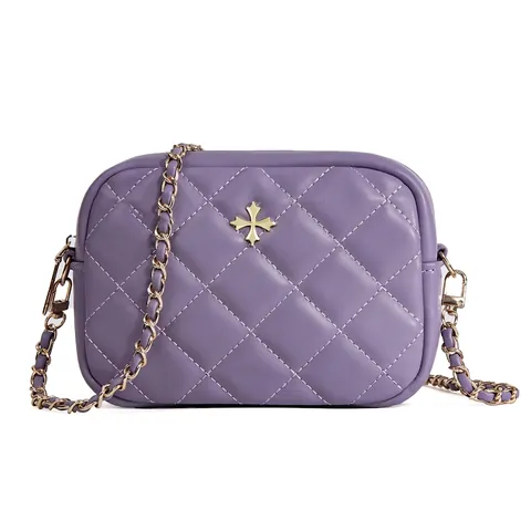 Borsa Tracolla Trapuntata Donna Pelle PU Motivo Rombi Logo Metallo Dorato Moda Catena Borsa Fotocamera Borsetta Quadrata